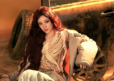 Woman in distressed fashion with car parts