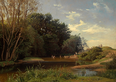 Children swimming in a river