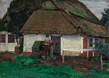 Farmhouse Scene with a Man at a Well