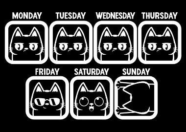 Days of the Week Cat Poster, Funny Black Cat Mood Chart Wall Art Print