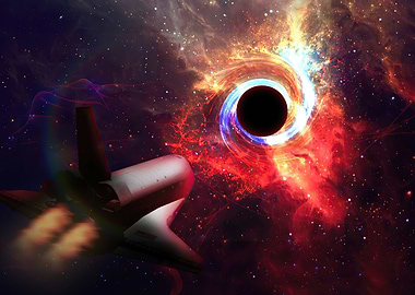 Space Shuttle Approaching Black Hole