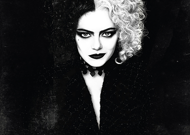 emma stone Cruella de Vil Black and White Portrait