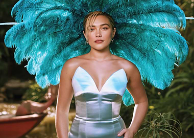 Florence Pugh in a Feathered Headdress