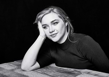 Florence Pugh Black and White Portrait