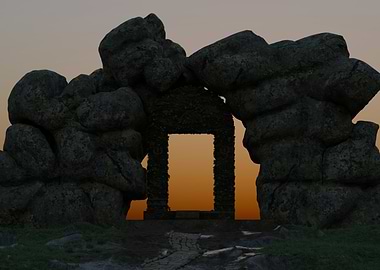 Ancient Stone Archway at Sunset