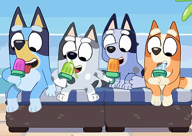 Bluey characters eating popsicles