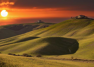 Tuscan Sunset Over Rolling Hills