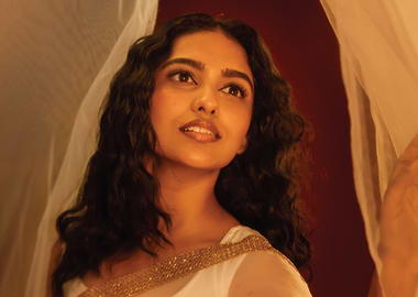 mamitha baiju in White Saree with Golden Border