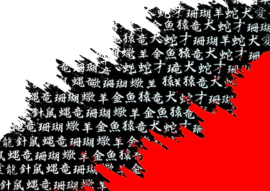 Chinese Calligraphy with Red Splatter