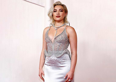 Florence Pugh in a silver gown