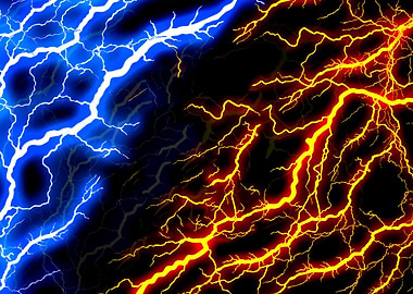 Blue and Red Lightning Clash
