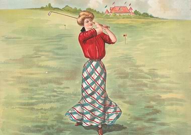 Woman playing golf in vintage attire