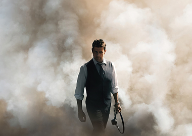 Man walking through smoke holding steering wheel tom cruise