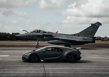 Bugatti Chiron and Dassault Rafale Jet