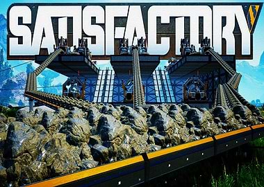 Satisfactory Game Logo and Factory Scene