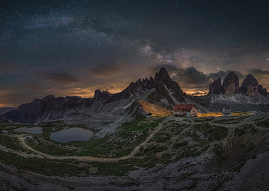 Mountain hut under the Milky Way
