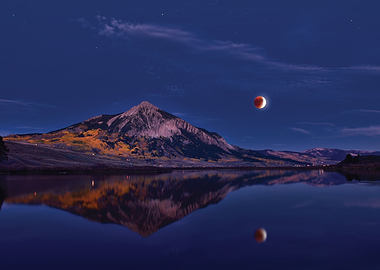 Lunar Eclipse Over Mountain Lake