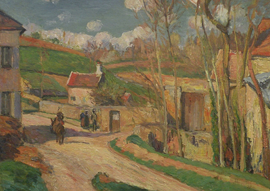 Impressionist Village Scene with Horse and Figures