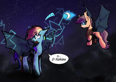 Ponies with Bat Wings in Night Sky