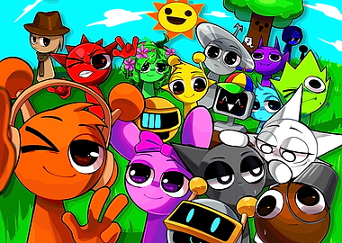 Cute Cartoon Characters Group Selfie