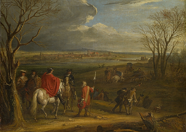 17th Century Landscape with Figures and Cityscape