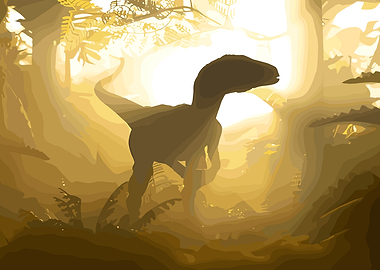 Dinosaur in a Sunlit Forest