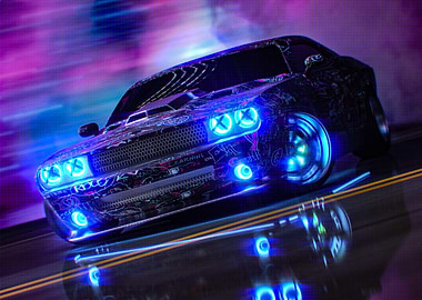 Cyberpunk Car with Neon Lights