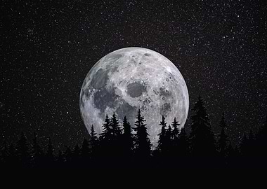 Full Moon Over Pine Forest