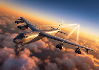 B-52 Bomber Flying at Sunset