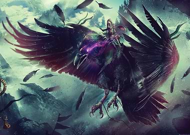 Fantasy Raven Rider in Flight rogue class mount