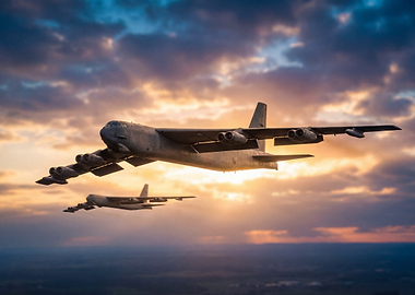 B-52 Bombers Flying at Sunset