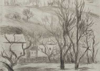 Winter Landscape with Houses and Trees
