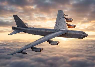 Boeing B-52 Bomber Flying Above Clouds