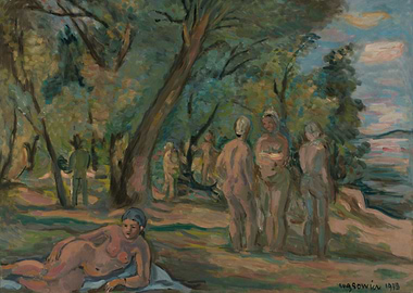 Nude figures by the water