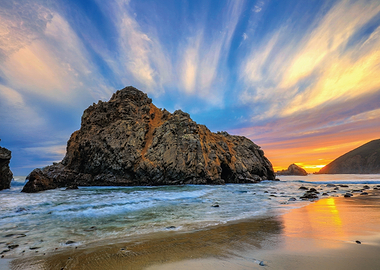 Dramatic Sunset Over Rocky Coastline