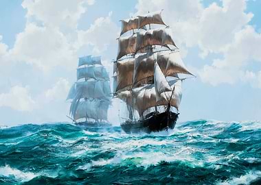 Two Tall Ships Sailing on a Rough Sea