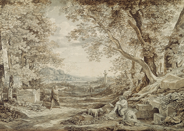 Ancient Landscape with Figures and Dog