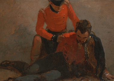 Soldier helping wounded comrade