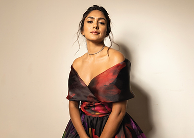 Mrunal Thakur in a floral off-shoulder gown