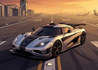 Elite Hypercar Runway Acceleration Sunset