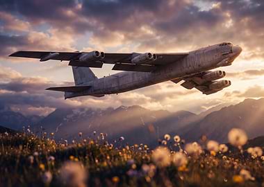 B-52 Bomber Flying Over Mountains