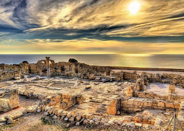 Ancient Ruins by the Sea at Sunset