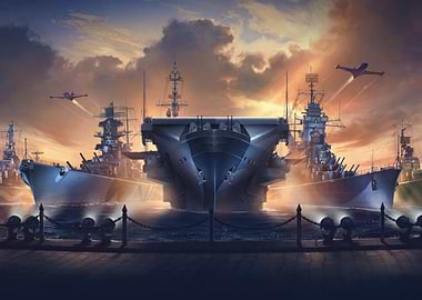 Naval Fleet at Sunset world of warships
