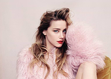 Amber Heard in Pink Fur Coat