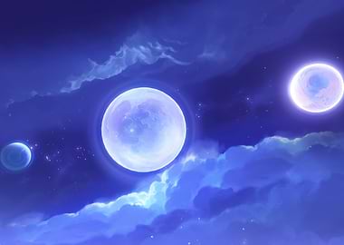 Cosmic Night Sky with Planets and Clouds