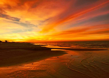 Vibrant Sunset Over a Beach