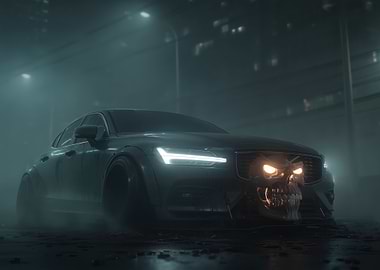 Scary Skull Car in Foggy City