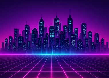Retro Neon Cityscape Grid