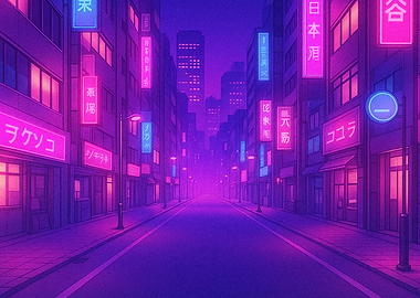 Neon City Street at Night
