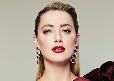 Amber Heard in Dramatic Red Dress and Earrings